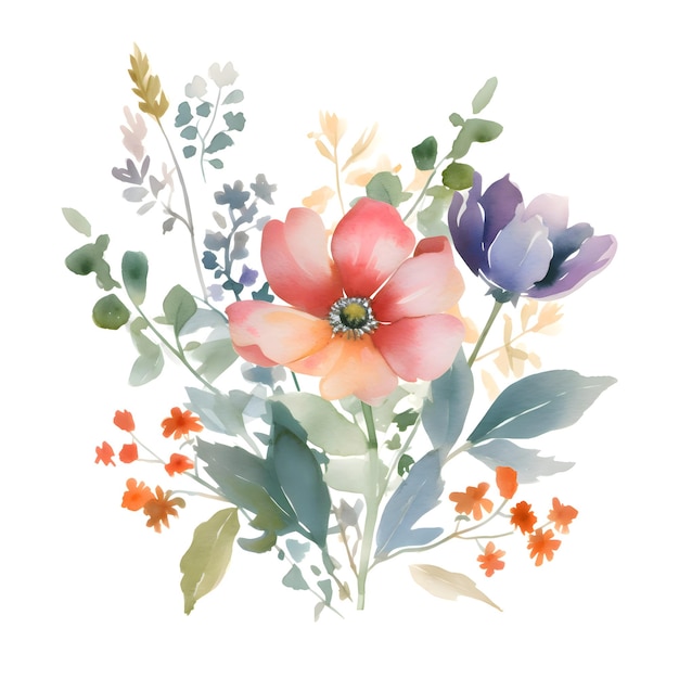 Watercolor illustration of anemone flowersisolated on white background