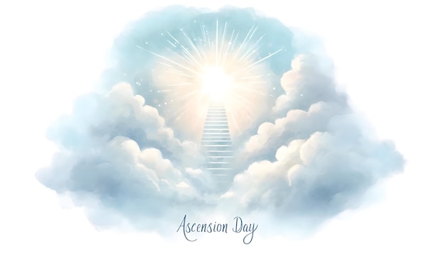 Watercolor illustration for ascension day with a staircase leading to the heaven