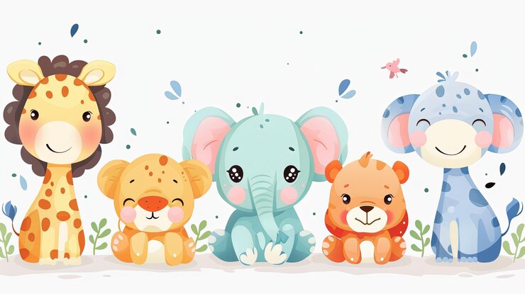 Photo watercolor illustration of baby animals
