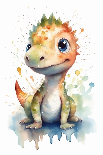 A watercolor illustration of a baby dinosaur.