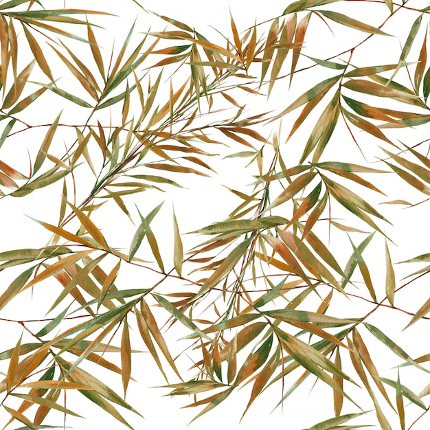 Watercolor illustration of bamboo leaves  seamless pattern 