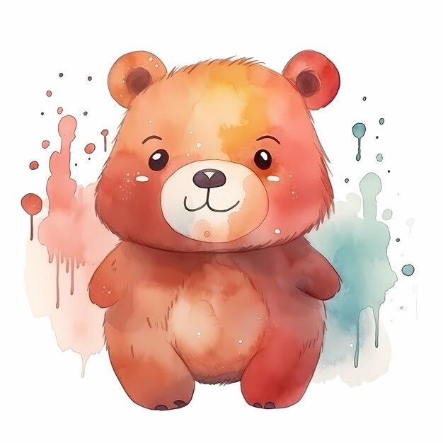 Watercolor illustration of a bear cub