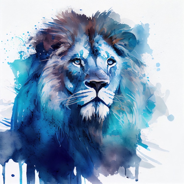 Watercolor illustration of the beautiful African lion Generative AI