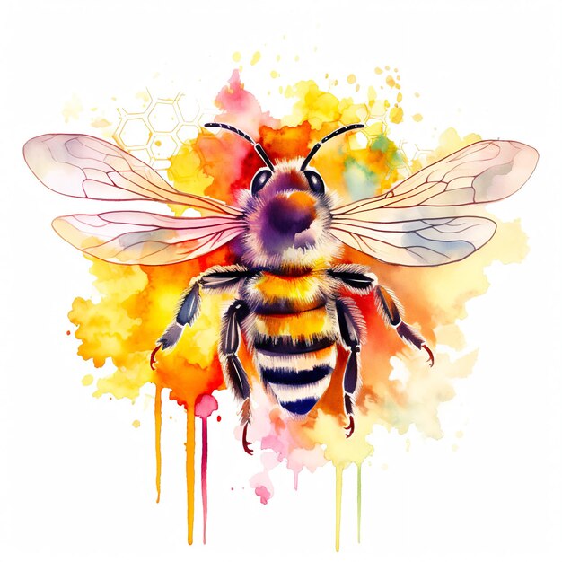 Watercolor Illustration of Bee on White Background Nature039s Beauty AI Generated