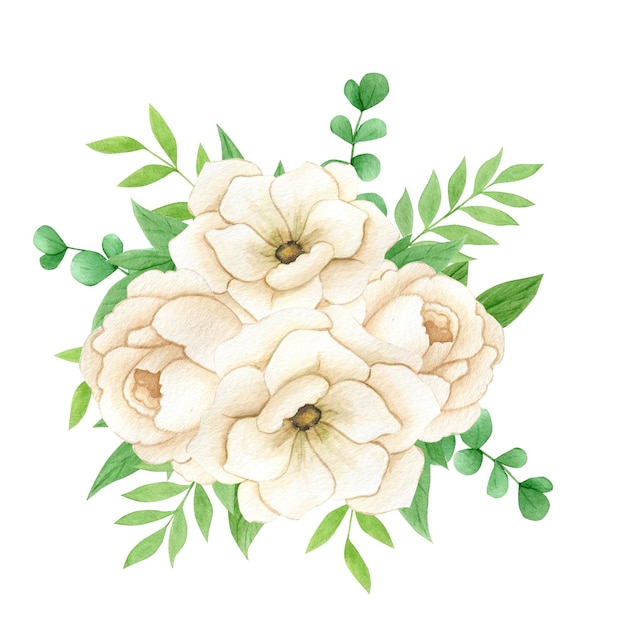 Watercolor illustration beige wedding bouquet