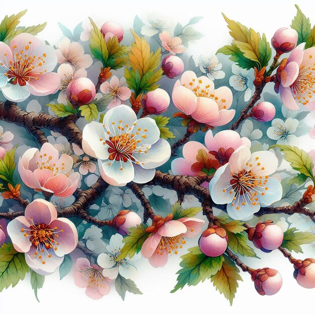 Акварельная иллюстрация цветущей ветви дерева для рода nowruz ai