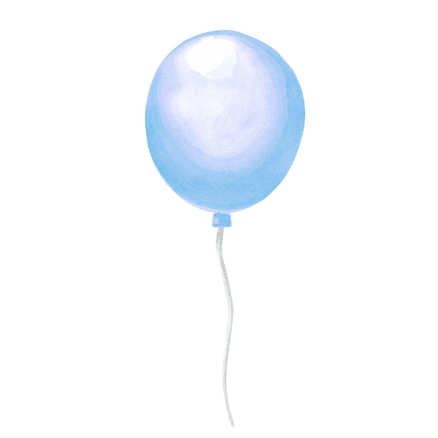 Foto illustrazione ad acquerello del modello di palloncino blu di accessori festivi per il compleanno e la festa dei bambini