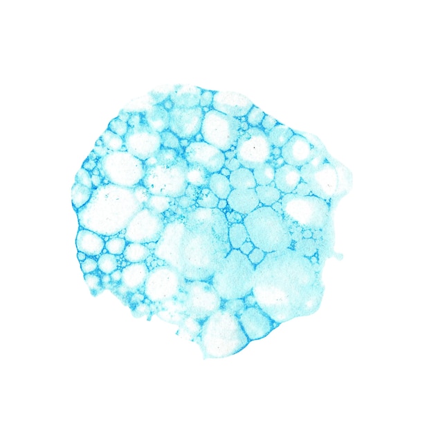 Watercolor illustration blue spot background with bubbles foam Artistic background pattern