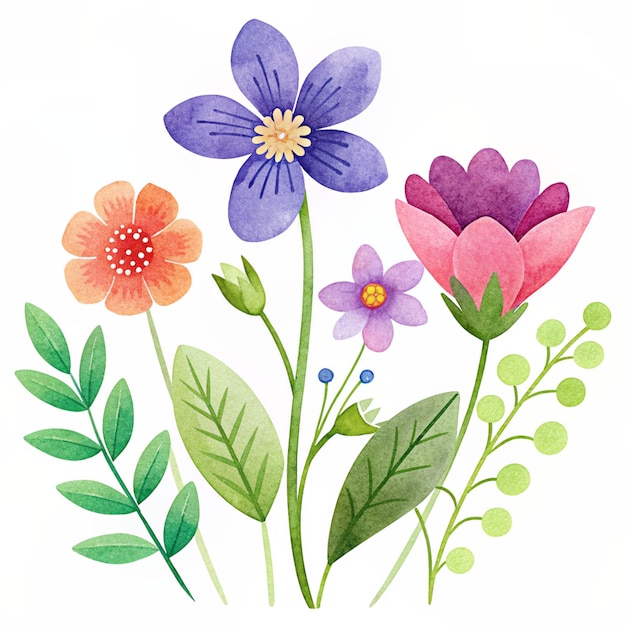 色とりどりの花束を水彩で描いたイラスト