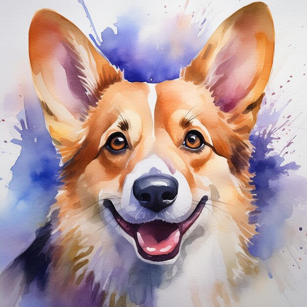 Photo watercolor illustration of breed pembroke welsh corgi dog painting of domestic animal cute pet