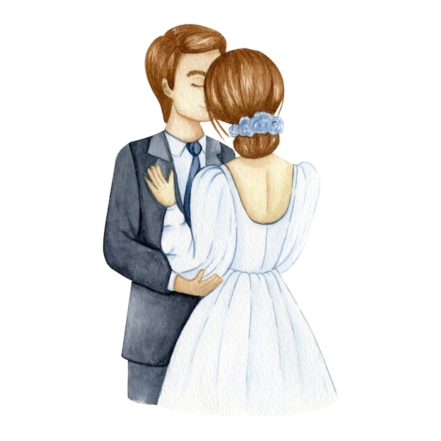 Watercolor illustration of the bride and groom