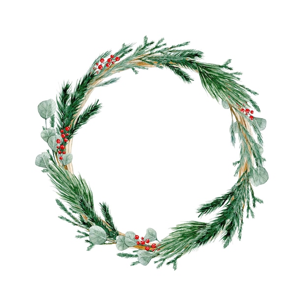 Premium Photo | Watercolor illustration card with vine wreath pine fir ...