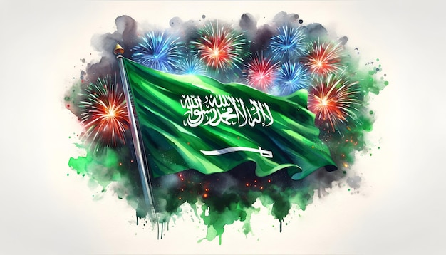 Watercolor illustration of celebrating flag day in saudi arabia