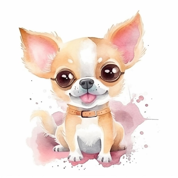 Watercolor illustration of a chihuahua dog