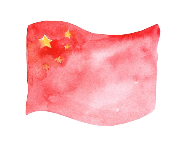 水彩画 中国国旗 白い背景に赤い白い赤い国旗 国家シンボル