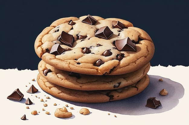 Watercolor illustration of chocolate chip cookie