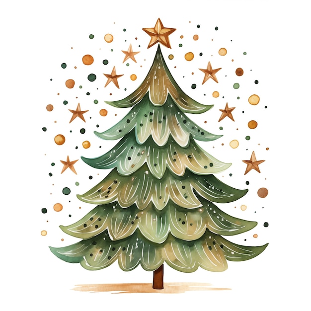 白い背景のクリスマス ツリー分離クリップアートの水彩イラスト