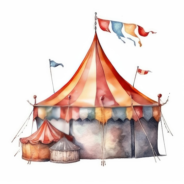 Акварельная иллюстрация циркового шатра.