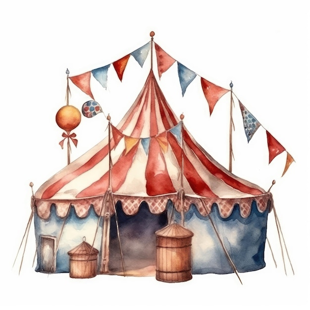 Watercolor illustration of a circus tent