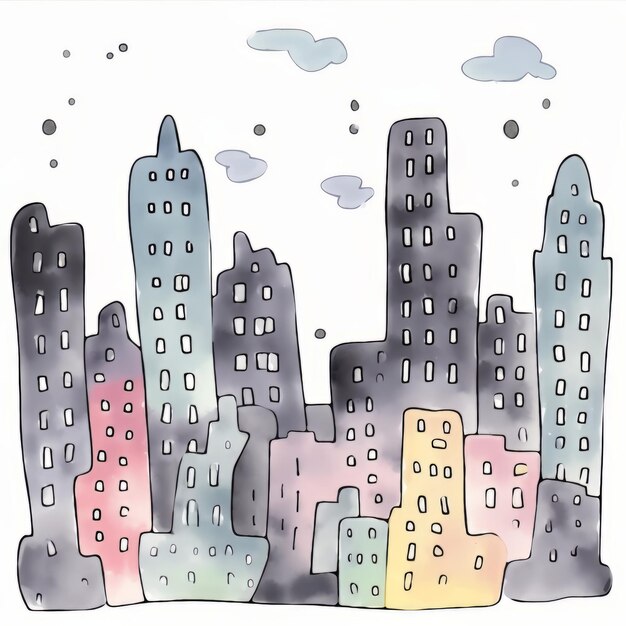 Watercolor illustration of a cityscape Hand drawn vector illustration