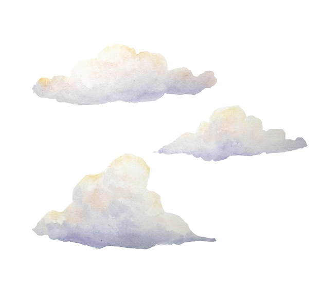 Watercolor illustration of clouds isolated