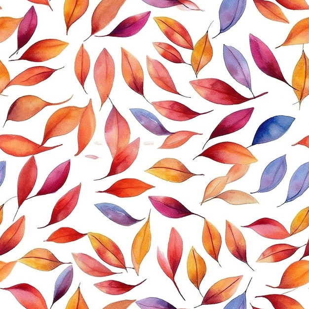 A watercolor illustration of colorful autumn leaves.