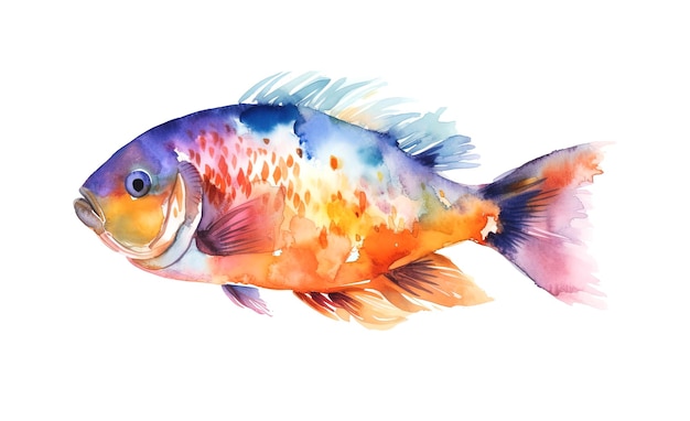 Photo watercolor illustration of a colorful fish