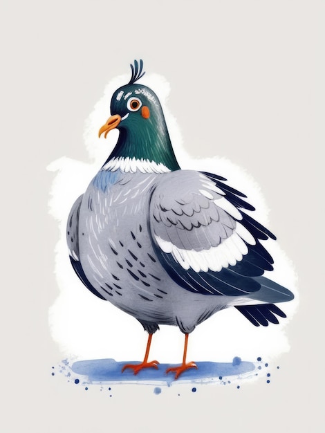 Watercolor illustration of a colorful pigeon