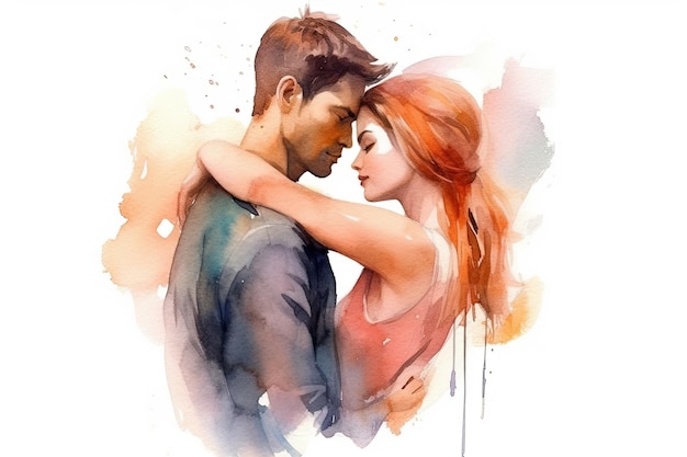 Watercolor illustration Couple in love Man and woman embracing each other affectionately