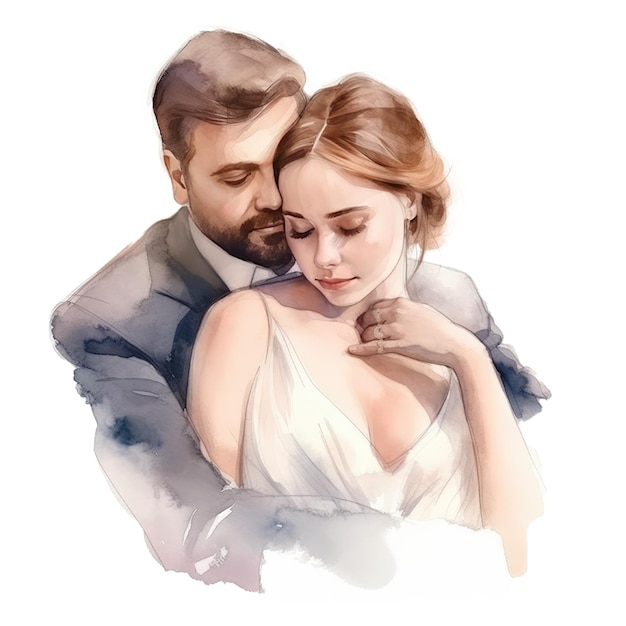 A watercolor illustration of a couple in love