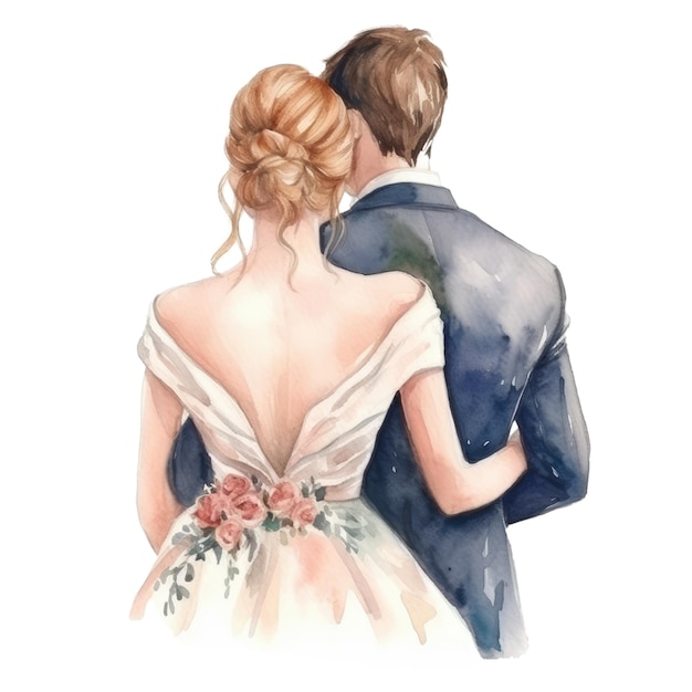 A watercolor illustration of a couple in love.