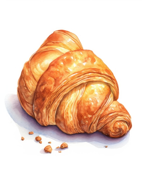 Watercolor Illustration of a Croissant