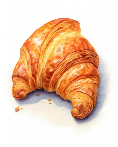 Watercolor Illustration of a Croissant