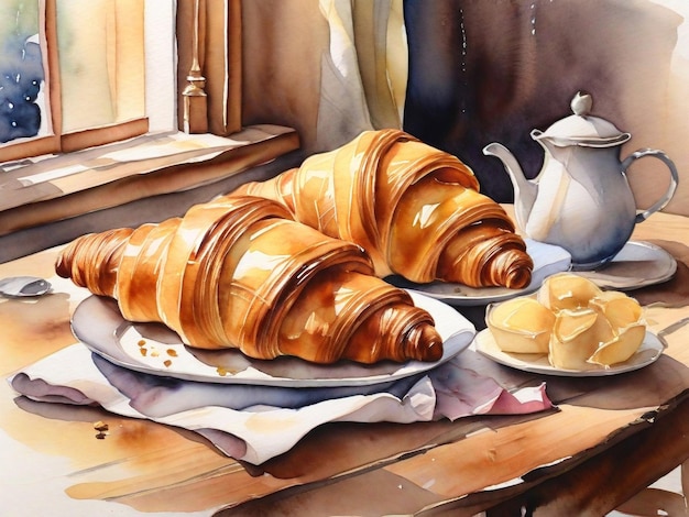 Photo watercolor illustration of croissants