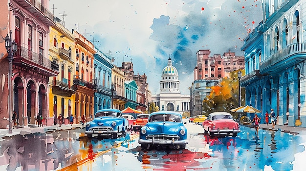 Watercolor illustration of Cuba