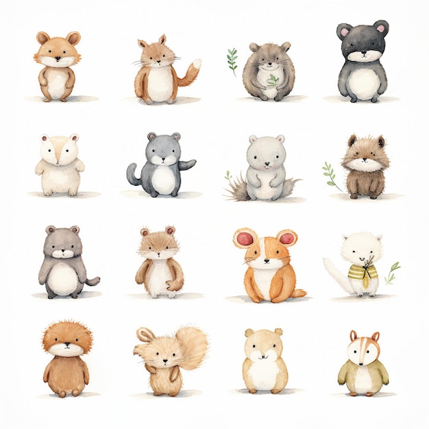 Watercolor illustration cute animals