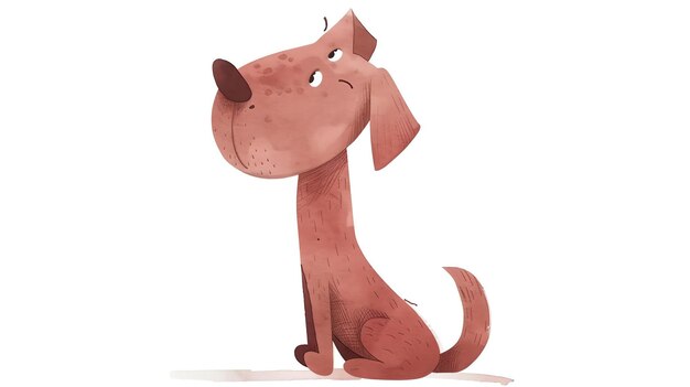 A watercolor illustration of a cute brown dog with a pink nose The dog is sitting and looking up with a curious expression