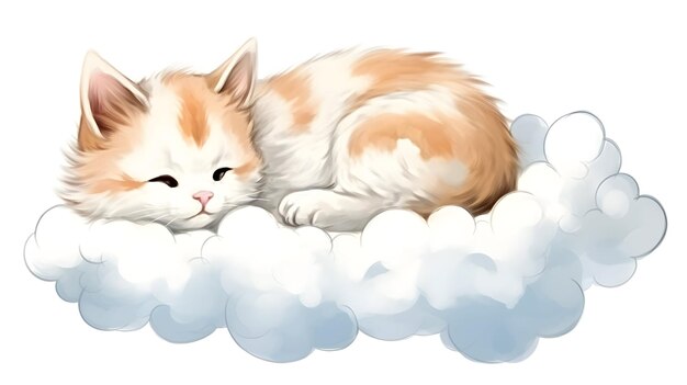 Photo watercolor illustration cute cat sleeping on a cloud art for a nursery