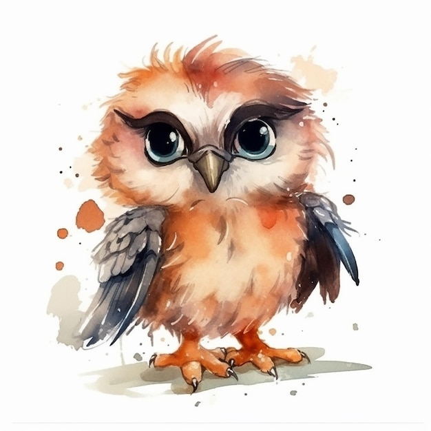 Watercolor illustration of a cute eagle isolated on white background