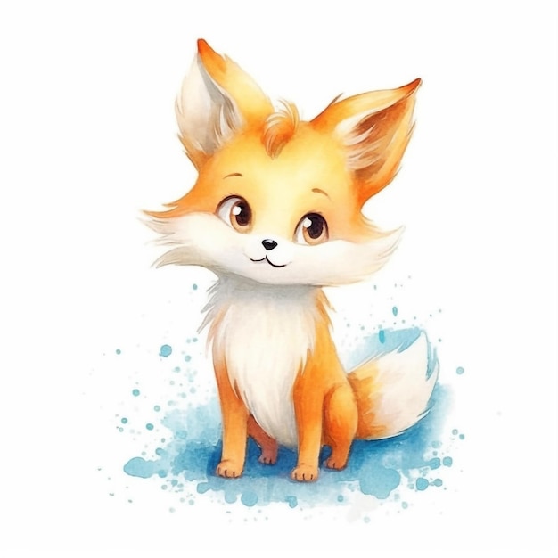 Watercolor illustration of a cute fox