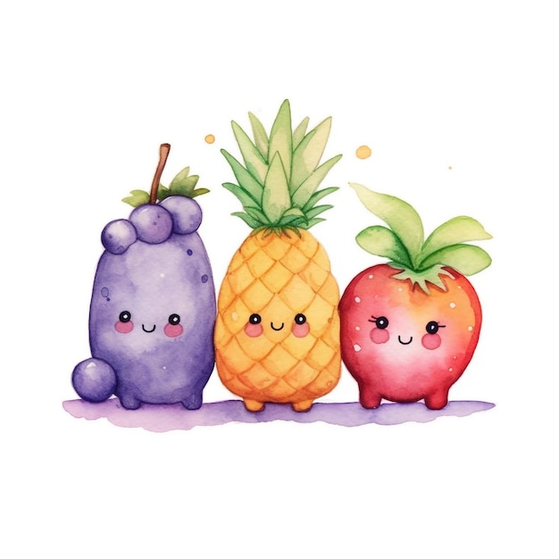 Watercolor illustration of a cute fruit