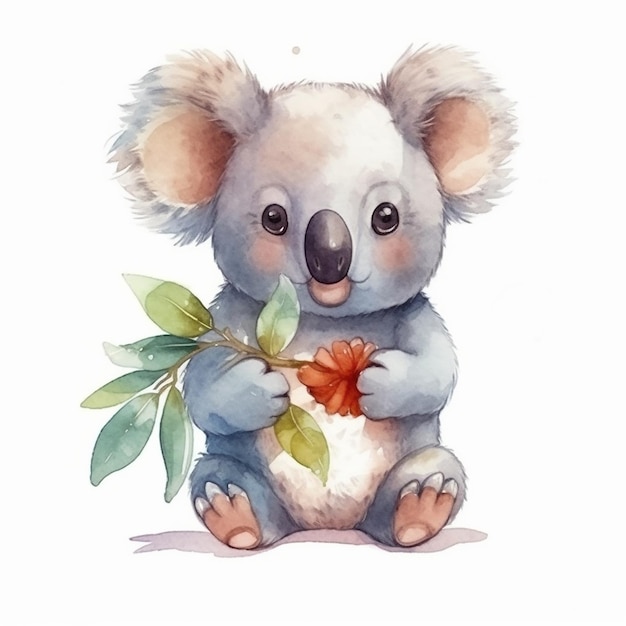 Watercolor illustration of a cute koala bear isolated on white background