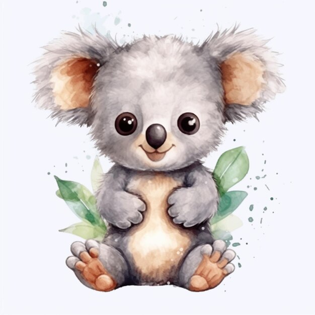 Watercolor illustration of a cute koala bear