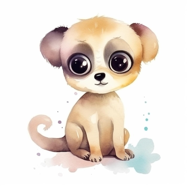 Watercolor illustration of a cute little meerkat