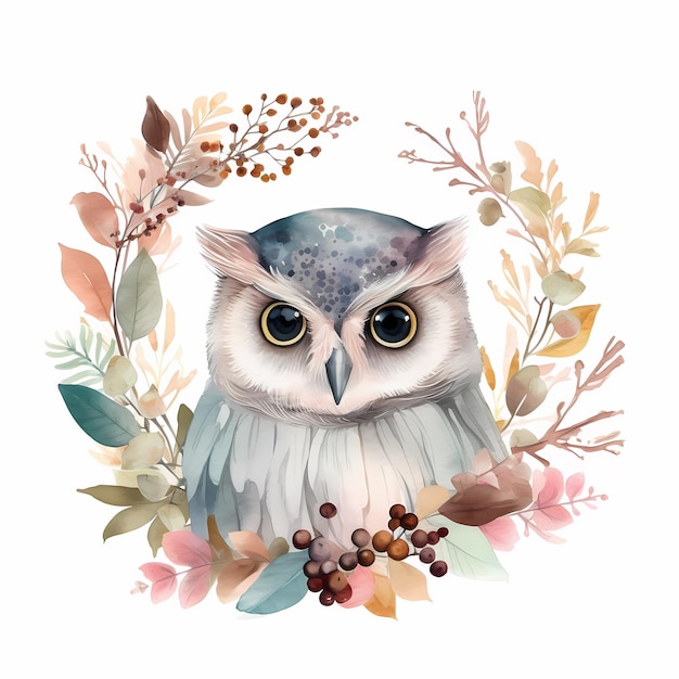 Watercolor illustration of a cute owl Generative AI
