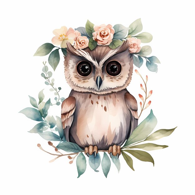 Watercolor illustration of a cute owl Generative AI