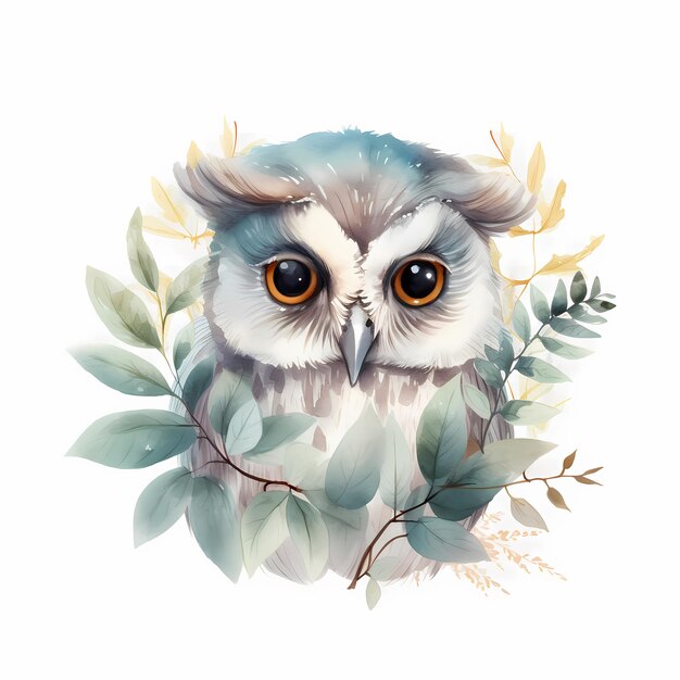 Watercolor illustration of a cute owl Generative AI