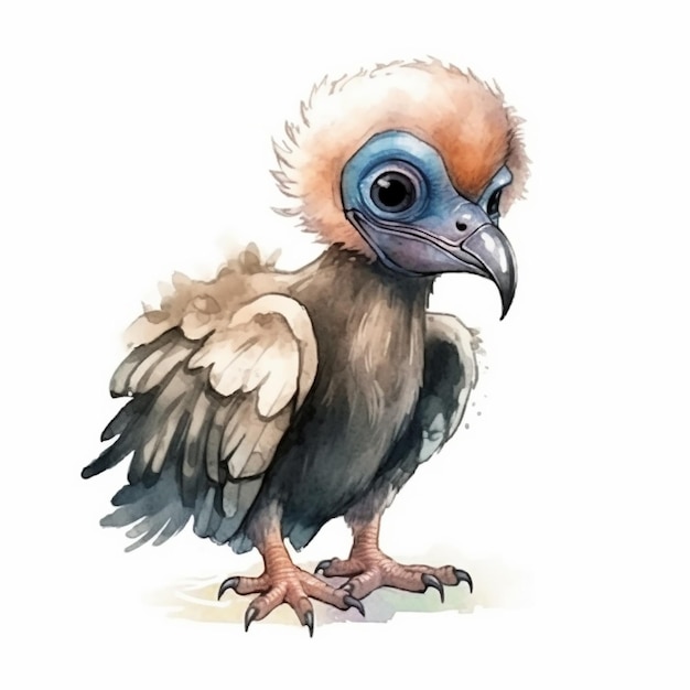 Watercolor illustration of a cute vulture isolated on white background