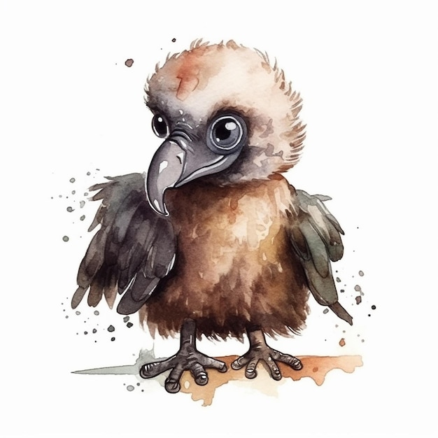 Watercolor illustration of a cute vulture isolated on white background