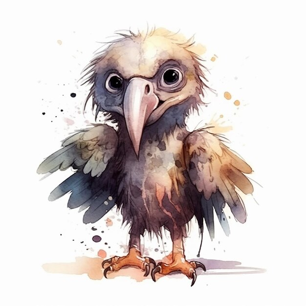 Watercolor illustration of a cute vulture isolated on white background